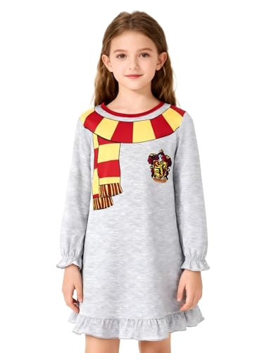 Harry Potter Nachthemd Mädchen Nachtkleid Kinder, Hogwarts Gryffindor Schlafanzug Herbst Winter Kleidung Weihnachten Geschenke übernachtungsparty Kleid Nachtwäsche Pyjama Nightdress 9-10 Jahre 134-140 von PATPAT