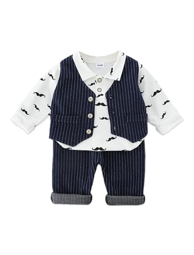 PATPAT Baby Anzug Jungen Bekleidungssets Kleidung, Anzugweste Hemd mit Fliege für Festlich Hochzeit Taufe Geburtstag Bekleidung Set, Langarm und Hosen, 3-24 Monate Kinder Gentleman Outfit von PATPAT