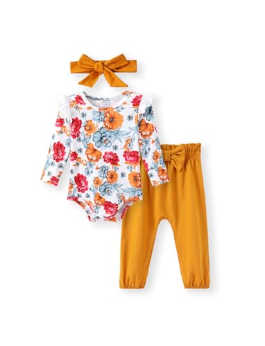 PATPAT Baby Kleidung, 3Pcs Baby Kleidung Mädchen mit Strampler Langarm + Hose mit Marienkäfermuster + Stirnband Bekleidungssets, Baby Weihnachtsoutfit, Weihnachtskleid Mädchen 0-24 Monate 55-89 cm von PATPAT