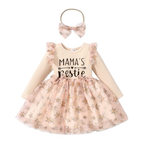 PATPAT Baby Mädchen Kleid Langarm Tutu Kleid Kleinkind Mädchen Tüllkleid Blumenmädchen Weihnachtsfeier Geburtstagsprinzessin Kleider Aprikose 12–18 Monate von PATPAT