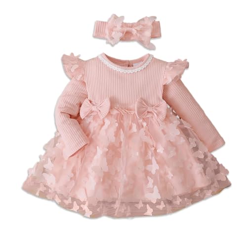 PATPAT Baby Mädchen Kleid Langarm Tutu Kleid Kleinkind Mädchen Tüllkleid Blumenmädchen Weihnachtsfeier Geburtstagsprinzessin Kleider Hellrosa 18-24 Monate von PATPAT