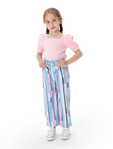PATPAT Bekleidungssets Mädchen Kleidung Sommer, Geschenk Einschulung Schulanfang,Viereckiger Ausschnitt Kurzarm T-Shirt Kinder Mädchen, Hosen Mädchen Kinderkleider Set Teenager Outfits 3-12 Jahre von PATPAT