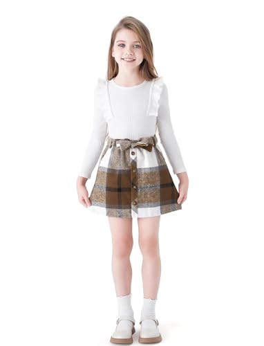 PATPAT Bekleidungssets für Mädchen A-Linie Plaid Rock Set, Komfortable Stoffe Kleinkind Mädchen Mode Kleidung 2Pcs Outfits Set - Ideal für Schule, Freizeit und Outdoor, Weiß, 9-10 Jahre, 134-140 PATPAT Bekleidungssets für Mädchen A-Linie Plaid Rock Set, Komfortable Stoffe Kleinkind Mädchen Mode Kleidung 2Pcs Outfits Set - Ideal für Schule, Freizeit und Outdoor, Weiß, 9-10 Jahre, 134-140 von PATPAT