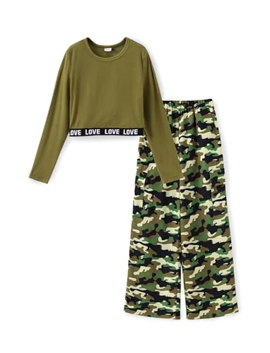 PATPAT Bekleidungssets für Mädchen Camouflage, Coole Sachen für Teenager Mädchen, Bauchfreie Oberteile Tshirt Crop Tops Hosen Haremshose, Mädchen Kleidung Jogginganzug Kinder,4-5 Jahre 105-110cm von PATPAT