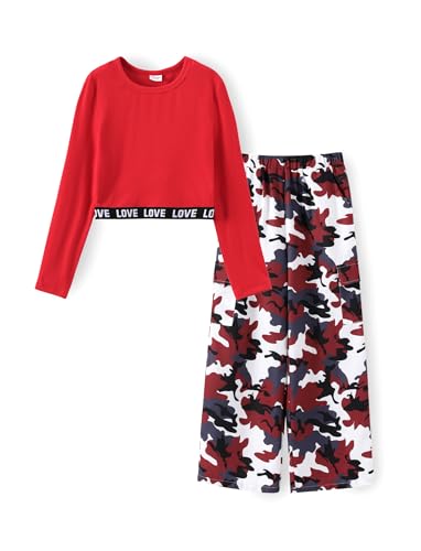PATPAT Bekleidungssets für Mädchen Camouflage, Coole Sachen für Teenager Mädchen, Bauchfreie Oberteile Tshirt Crop Tops Hosen Haremshose, Mädchen Kleidung Jogginganzug Kinder,5-6 Jahre 110-116cm von PATPAT
