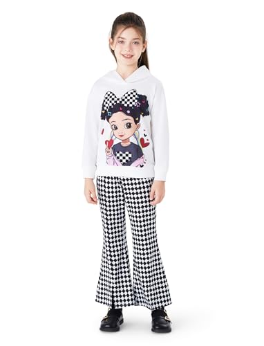 PATPAT Bekleidungssets für Mädchen - Kapuzenpullover, Schlaghose, Haremshose - Kinderkleidung mit Langen Ärmeln - Activewear und Hip Hop Outfits 7-8 Jahre 122-128cm von PATPAT