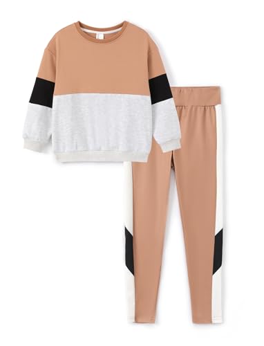 PATPAT Bekleidungssets für Mädchen: Teenager Sweatshirts mit Pants Set für Herbst Winter, Lässige Mode Kind Pullover Set Kinder Sport Geschenk, Braun 8-9 Jahre 128-134 CM von PATPAT