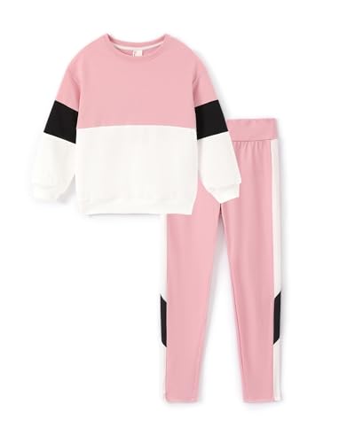 PATPAT Bekleidungssets für Mädchen: Teenager Sweatshirts mit Pants Set für Herbst Winter, Lässige Mode Kind Pullover Set Kinder Sport Geschenk, Rosa 10-11 Jahre 140-146 CM von PATPAT