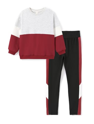PATPAT Bekleidungssets für Mädchen: Teenager Sweatshirts mit Pants Set für Herbst Winter, Lässige Mode Kind Pullover Set Kinder Sport Geschenk, Rot 9-10 Jahre 134-140 CM von PATPAT