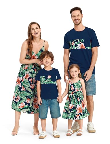 PATPAT Eltern-Kind-Kleidung Set, Kleider für Mutter und Tochter, sowie T-Shirts für Vater und Sohn, Sommer-Strandurlaub-Stil von PATPAT