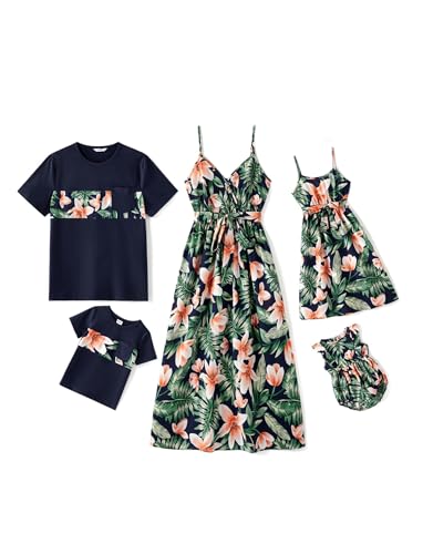 PATPAT Familien Partnerlook Set – Hawaii Sommer Outfit für Mama, Papa, Kinder – Strandkleidung Familie – Mutter Tochter Kleid & Vater Sohn T-Shirt – Matching Outfit Urlaub & Fotoshooting von PATPAT