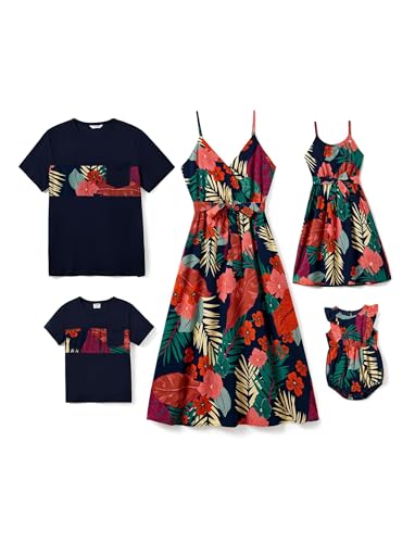 PATPAT Familien Partnerlook Set – Hawaii Sommer Outfit für Mama, Papa, Kinder – Strandkleidung Familie – Mutter Tochter Kleid & Vater Sohn T-Shirt – Matching Outfit Urlaub & Fotoshooting von PATPAT