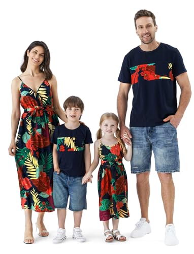 PATPAT Familien Partnerlook Set – Hawaii Sommer Outfit für Mama, Papa, Kinder – Strandkleidung Familie – Mutter Tochter Kleid & Vater Sohn T-Shirt – Matching Outfit Urlaub & Fotoshooting von PATPAT