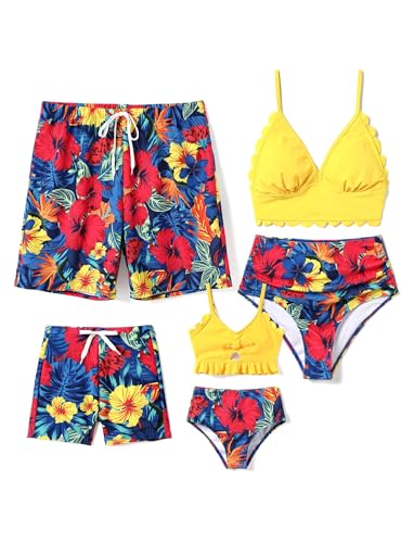 PATPAT Familien Outfit Bikini Set, Einfarbig Muschel Schnürung Zweiteilig Hawai Tropisch Strandbikini & Badehose, Badeanzug für Mutter Tochter, Bademode Bikinislip für Damen M von PATPAT
