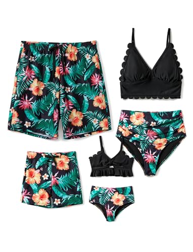 PATPAT Familien Outfit Bikini Set, Einfarbig Muschel Schnürung Zweiteilig Hawai Tropisch Strandbikini & Badehose, Badeanzug für Mutter Tochter, Bademode Bikinislip für Jungen 3-4 Jahre von PATPAT