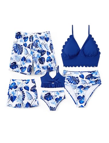 PATPAT Familien Outfit Bikini Set, Einfarbig Muschel Schnürung Zweiteilig Hawai Tropisch Strandbikini & Badehose, Badeanzug für Mutter Tochter, Bademode Bikinislip für Mädchen 8-9 Jahre von PATPAT