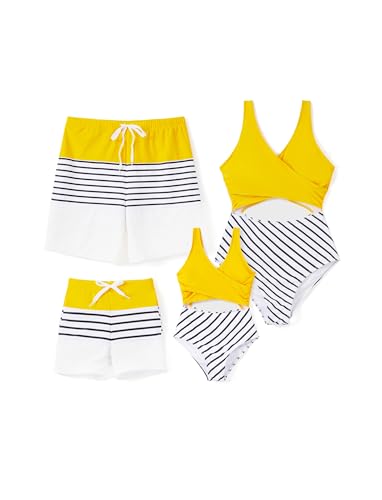PATPAT Familien Outfit Bikini Set, Gestreift|Einteilig Zweiteilig Hawai Tropisch Strandbikini & Badehose, Badeanzüge für Mutter Tochter, Bademode Bikinislip für Paar Couple Jungen 4-5 Jahre von PATPAT