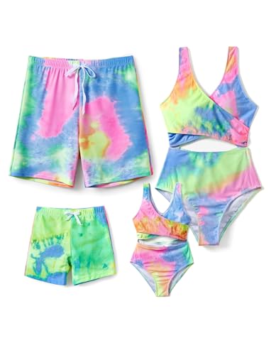PATPAT Familien Outfit Bikini Set, Gestreift|Einteilig Zweiteilig Hawai Tropisch Strandbikini & Badehose, Badeanzüge für Mutter Tochter, Bademode Bikinislip für Paar Couple Jungen 8-9 Jahre von PATPAT
