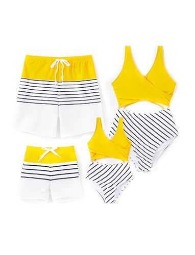 PATPAT Familien Outfit Bikini Set, Gestreift|Einteilig Zweiteilig Hawai Tropisch Strandbikini & Badehose, Badeanzüge für Mutter Tochter, Bademode Bikinislip für Paar Couple Mädchen 4-5 Jahre von PATPAT