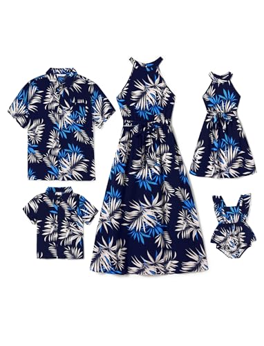 PATPAT Familien Outfit Set-Hawaii Neckholder- Partnerlook Mutter Tochter Kleid Kurzarm T-Shirt & Kind Kleider Mama Tochter Kleidung für Sommer & Herbst & Frühling/Baby - Mädchen 12-18 Monate von PATPAT