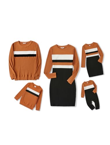 PATPAT Familien Outfit Set Langarm Herbst, Partnerlook Mutter Tochter Kleid Mutter Kind Kleider Mama Tochter Kleidung, einschließlich Partner Tshirt, einzigartigem Design, Braun, Mädchen: 2 Jahre von PATPAT