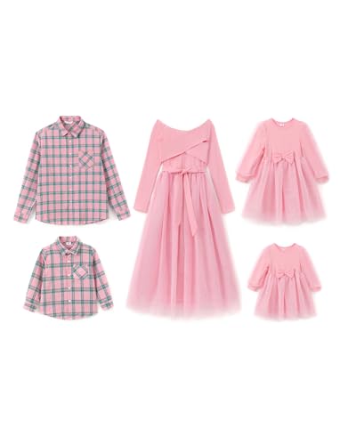 PATPAT Familien Outfit Set Langarm - Partnerlook Mutter Tochter Kleid,Mama Kind Kleider Prinzessin Festlich,Eltern Kind Outfit,Family Matching Passende Outfits,Herbst & Frühling-Mädchen:6-7 Jahre von PATPAT