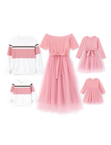 PATPAT Familien Outfit Set Langarm - Partnerlook Mutter Tochter Kleid Langarm T-Shirt & Mutter Kind Kleider Mama Tochter Kleidung für Herbst & Frühling, Rosa, Herren: L PATPAT Familien Outfit Set Langarm - Partnerlook Mutter Tochter Kleid Langarm T-Shirt & Mutter Kind Kleider Mama Tochter Kleidung für Herbst & Frühling, Rosa, Herren: L von PATPAT