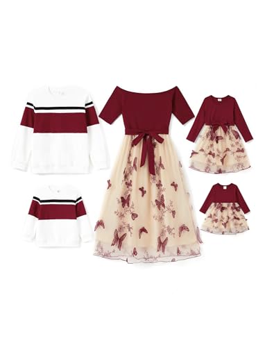 PATPAT Familien Outfit Set Langarm - Partnerlook Mutter Tochter Kleid Langarm T-Shirt & Mutter Kind Kleider Mama Tochter Kleidung für Herbst & Frühling, Rotwein, Herren: M PATPAT Familien Outfit Set Langarm - Partnerlook Mutter Tochter Kleid Langarm T-Shirt & Mutter Kind Kleider Mama Tochter Kleidung für Herbst & Frühling, Rotwein, Herren: M von PATPAT