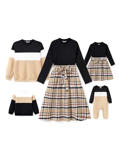 PATPAT Familien Outfit Set - Partnerlook Mutter Tochter Kleidung, Langarm T-Shirt & Mutter Kind Kleider Mama Tochter Kleidung für Herbst & Frühling/Herren, Hellkhaki, Herren: L von PATPAT