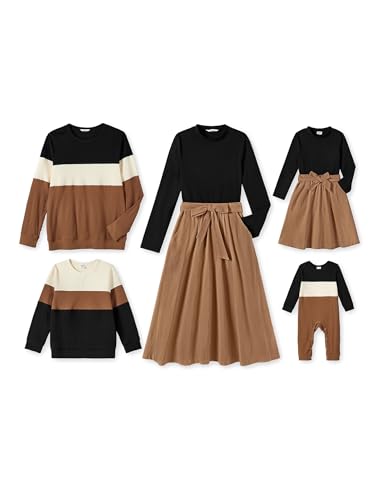 PATPAT Familien Outfit Set - Partnerlook Mutter Tochter Kleidung, Langarm T-Shirt & Mutter Kind Kleider Mama Tochter Kleidung für Herbst & Frühling/Herren, Khaki, Herren: L von PATPAT