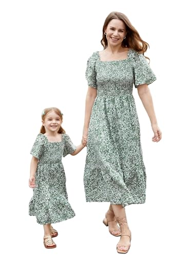 PATPAT Familien Outfits Set Kurzarm Boho-Stil, Partnerlook Mutter Tochter Kleid, Passende T-Shirt & Mutter Kind Kleider Mama Tochter Kleidung Sommer, Couple Paare Baby - Mädchen 12-18 Monate von PATPAT