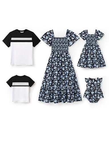 PATPAT Familien Outfits Set Kurzarm Boho-Stil, Partnerlook Mutter Tochter Kleid, Passende T-Shirt & Mutter Kind Kleider Mama Tochter Kleidung Sommer, Couple Paare Herren XXL von PATPAT