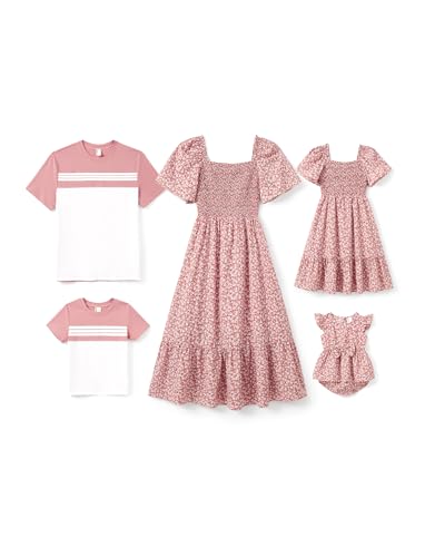 PATPAT Familien Outfits Set Kurzarm Boho-Stil, Partnerlook Mutter Tochter Kleid, Passende T-Shirt & Mutter Kind Kleider Mama Tochter Kleidung Sommer, Couple Paare Herren Damen Jungen Mädchen Baby von PATPAT