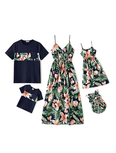 PATPAT Familien Partnerlook Set – Hawaii Sommer Outfit für Mama, Papa, Kinder – Strandkleidung Familie – Mutter Tochter Kleid & Vater Sohn T-Shirt – Matching Outfit Urlaub & Fotoshooting von PATPAT