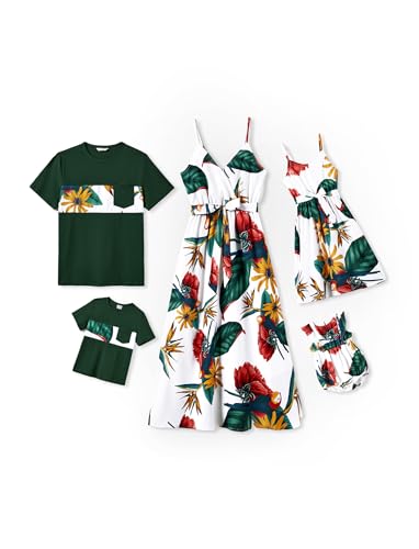 PATPAT Familien Partnerlook Set – Hawaii Sommer Outfit für Mama, Papa, Kinder – Strandkleidung Familie – Mutter Tochter Kleid & Vater Sohn T-Shirt – Matching Outfit Urlaub & Fotoshooting von PATPAT