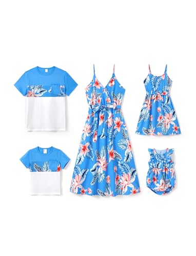 PATPAT Familien Partnerlook Set – Hawaii Sommer Outfit für Mama, Papa, Kinder – Strandkleidung Familie – Mutter Tochter Kleid & Vater Sohn T-Shirt – Matching Outfit Urlaub & Fotoshooting von PATPAT