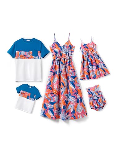 PATPAT Familien Partnerlook Set – Hawaii Sommer Outfit für Mama, Papa, Kinder – Strandkleidung Familie – Mutter Tochter Kleid & Vater Sohn T-Shirt – Matching Outfit Urlaub & Fotoshooting von PATPAT
