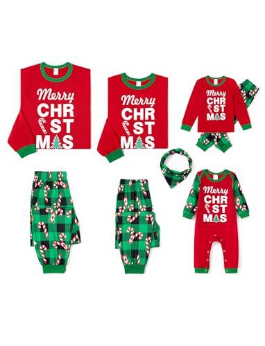 PATPAT Familien Weihnachtspyjamas Set, Partnerlook Schlafanzug mit Leuchteffekt, Weihnachtsoutfit für Familie, Mutter Tochter Kleidung, Christmas Familie Pyjamas, Buchstaben, Herren: L von PATPAT