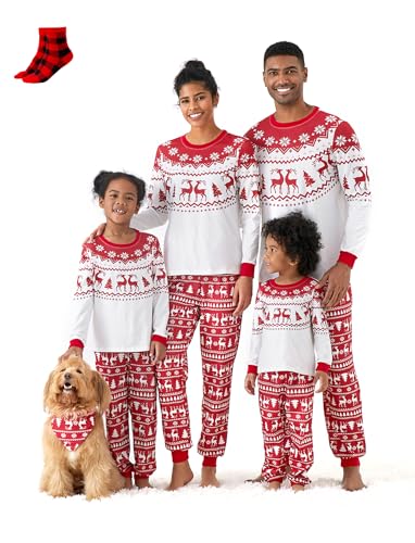 PATPAT Familienpassende Weihnachtspyjamas inklusive Weihnachtssocken, Komplettset mit Weihnachtsbaum- und Auto-Print, Langarm-Oberteil und Unterteil von PATPAT