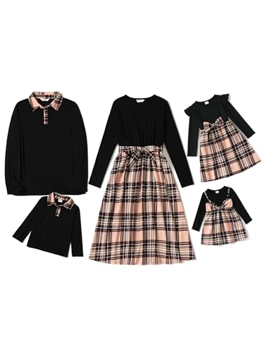 PATPAT Familienoutfit Karo Familienporträts (Hemd + Kleid), Mutter Tochter Outfit Mama Partnerlook, Mommy and Me, Fotografie Reisen Versammlungen Familienrituale, KhakiHerrenXL von PATPAT