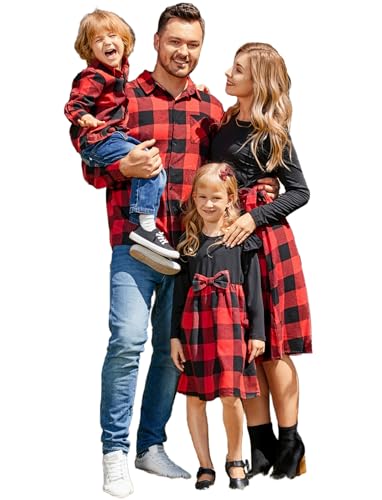 PATPAT Familienoutfit Karo Familienporträts (Hemd + Kleid), Mutter Tochter Outfit Mama Partnerlook, Mommy and Me, Fotografie Reisen Versammlungen Familienrituale, RotBaby - Mädchen3-6 Monate von PATPAT