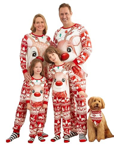 PATPAT Familienoutfits - Familienpyjama-Set im Weihnachtsstil, langärmliges Oberteil und Hose, Geeignet für Vater Mutter Tochter Sohn Haustier, Pyjama Damen, Schlafanzüge für Herren, Hundekostüm 1 von PATPAT