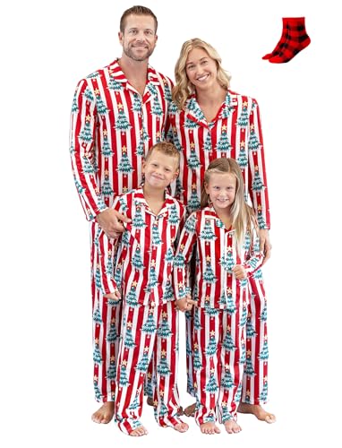 PATPAT Weihnachts Pyjama Familie Set - Christmas Pyjama Outfit Weihnachtsmuster, Weihnachtspyjama Paare Couple, Lang Familie Schlafanzüge, Matching Christmas Pyjamas für Baby Pap Mom Junge mit Socken von PATPAT