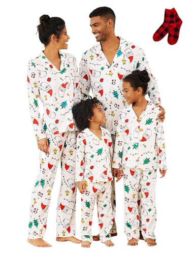 PATPAT Weihnachts Pyjama Familie Set - Christmas Pyjama Outfit Weihnachtsmuster, Weihnachtspyjama Paare Couple, Lang Familie Schlafanzüge, Matching Christmas Pyjamas für Baby Pap Mom Junge mit Socken von PATPAT