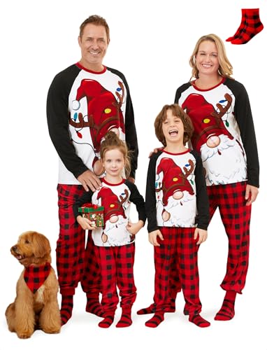 PATPAT Weihnachts Pyjama Familie Set - Christmas Pyjama Outfit Weihnachtsmuster, Weihnachtspyjama Paare Couple, Lang Familie Schlafanzüge, Matching Christmas Pyjamas für Baby Pap Mom Junge mit Socken von PATPAT