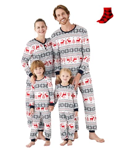 PATPAT Family Christmas Pjs Matching Sets Rentier and Snowflake Patterned Sleepwear Xmas PJS Set for Couples and Kids, blauweiß, 42 von PATPAT