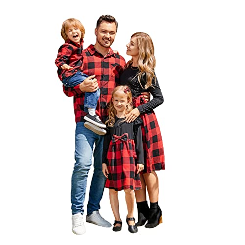 PATPAT Family Matching Outfits Mommy and Me Dresses Matching Set Matching Dresses for Mom and Girls Ruffled Long Sleeve Plaid Patchwork Dress Red and Black Buffalo Plaid Dress Toddler Girl 3-4 Years von PATPAT