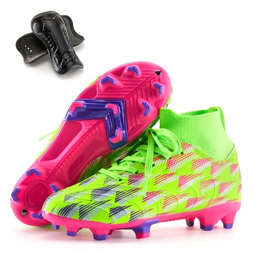 PATPAT Kinder-Fußball-Stollen – High Top Outdoor Fester Boden und Rasen Fußball-Trainingsschuhe für kleine große Jungen und Mädchen, Größen 10-6, Neongrün/Hot Pink, 6 Big Kid PATPAT Kinder-Fußball-Stollen – High Top Outdoor Fester Boden und Rasen Fußball-Trainingsschuhe für kleine große Jungen und Mädchen, Größen 10-6, Neongrün/Hot Pink, 6 Big Kid von PATPAT