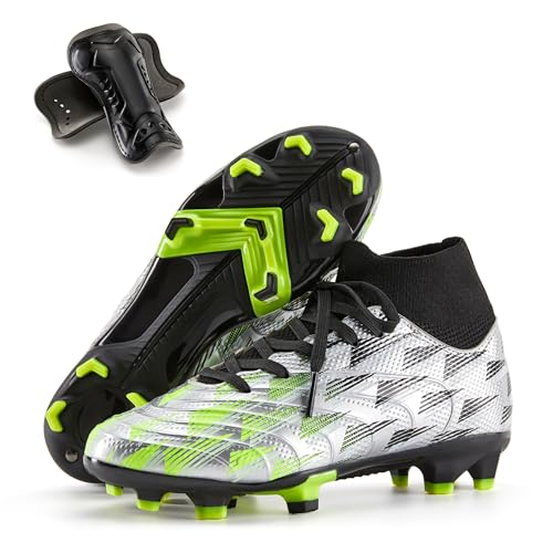PATPAT Kinder-Fußball-Stollen – High Top Outdoor Fester Boden und Rasen Fußball-Trainingsschuhe für kleine große Jungen und Mädchen, Größen 10-6, silber, 13 Little Kid PATPAT Kinder-Fußball-Stollen – High Top Outdoor Fester Boden und Rasen Fußball-Trainingsschuhe für kleine große Jungen und Mädchen, Größen 10-6, silber, 13 Little Kid von PATPAT