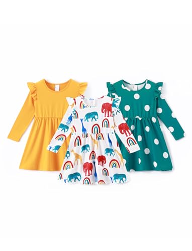 PATPAT Kleid Mädchen 3er Set: Langarm Prinzessin Kleid Rundhals Kinderkleider Einschulung mädchen Kleidung Mädchenkleider Ideal für Festlich, Geburtstag, Orange Gr.110-116, 5-6 Jahre von PATPAT